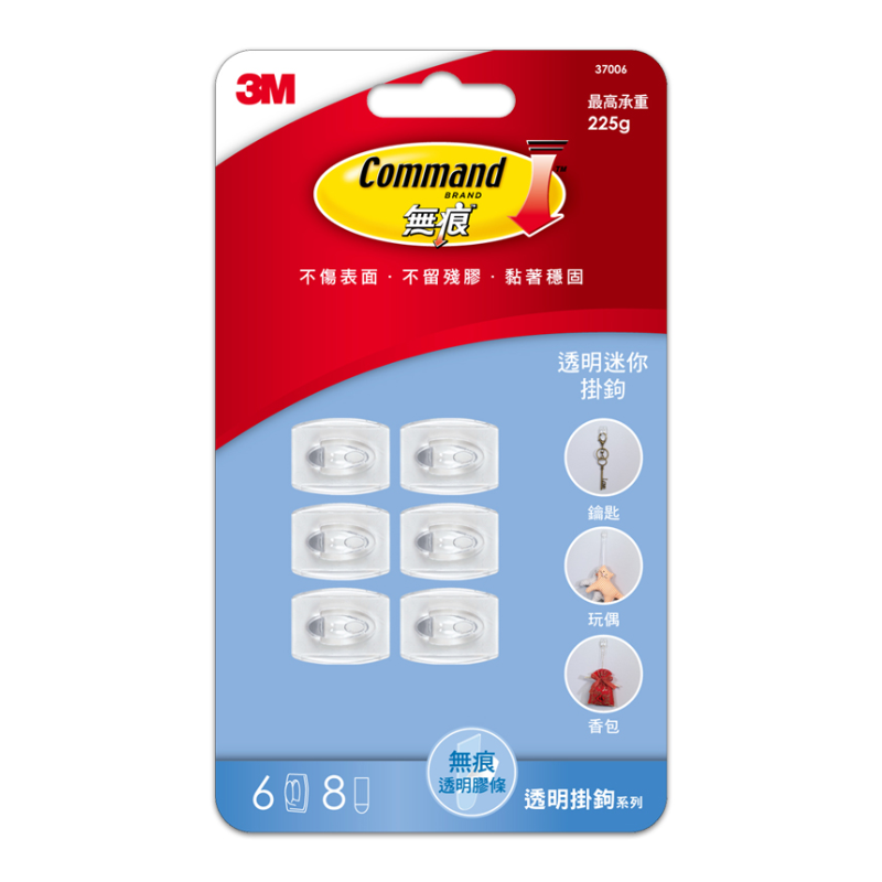 3M 無痕 透明 迷你掛勾 37006 免鑽