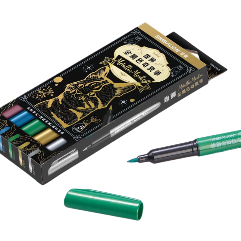 SIMBALION 雄獅文具雄獅 MM-681B軟頭金屬色奇異筆(5色組)