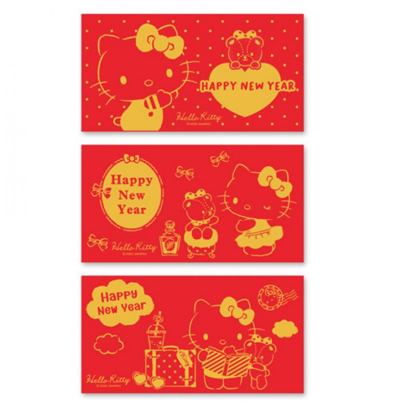 三麗鷗燙金橫式紅包袋 3入組 凱蒂貓 VPEA-1701A