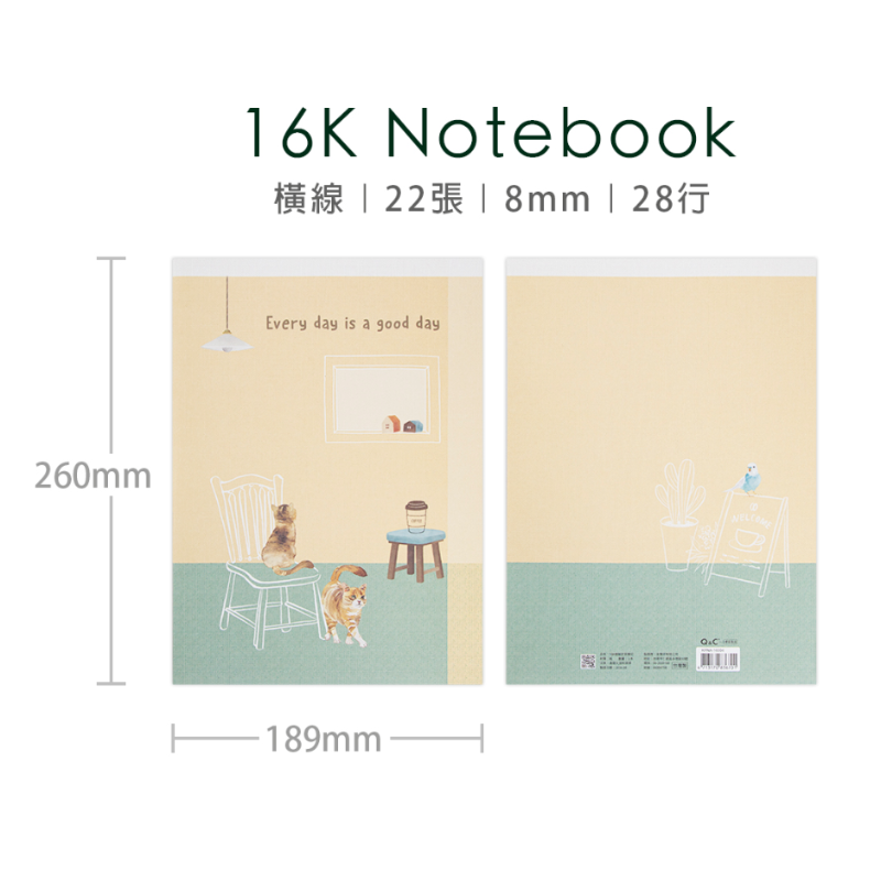 16K橫線定頁筆記本 貓咪 KPNA-16004