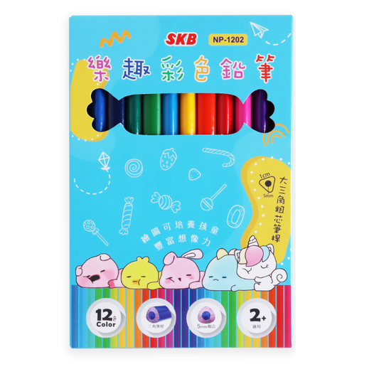 SKB NP-1202 趣彩大三角盒彩色鉛筆 12色 粗芯5mm 兒童學習 美勞用