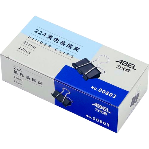 ABEL 力大牌 224 黑色長尾夾 (1 1/4") 12入