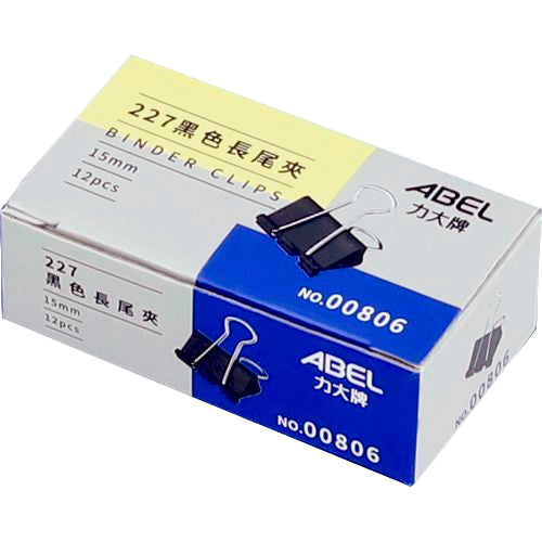 ABEL 力大牌 227 黑色長尾夾 (5/8") 12入