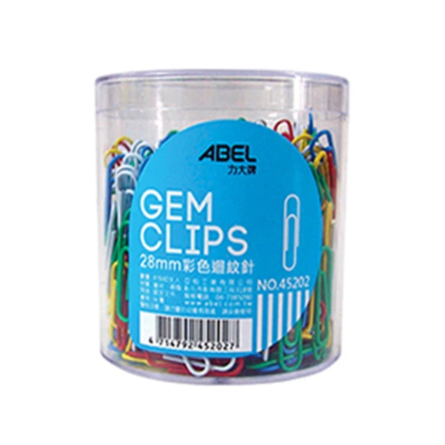 ABEL 力大牌 45202 【事務圓筒】28mm彩色迴紋針 約500入